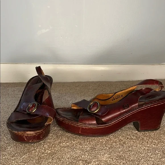 Born Brown Leather Platform Shoes - Picture 1 of 7